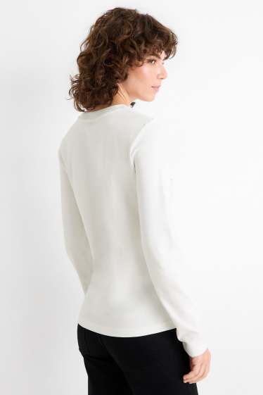 Women - Long sleeve top - regular fit - shiny - white