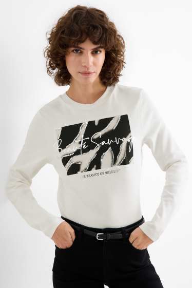 Women - Long sleeve top - regular fit - shiny - white