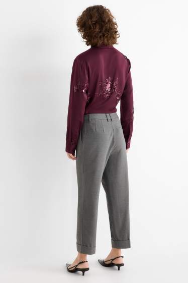 Femei - Pantaloni de stofă - talie medie - straight fit - gri