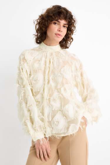 Damen - Fransen-Bluse - cremeweiss