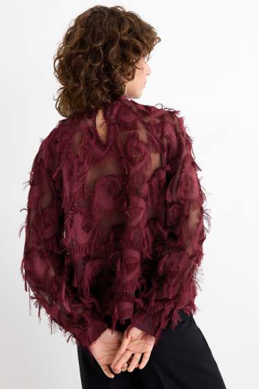 Damen - Fransen-Bluse - bordeaux