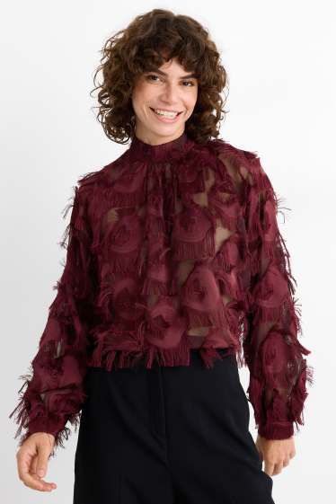 Damen - Fransen-Bluse - bordeaux