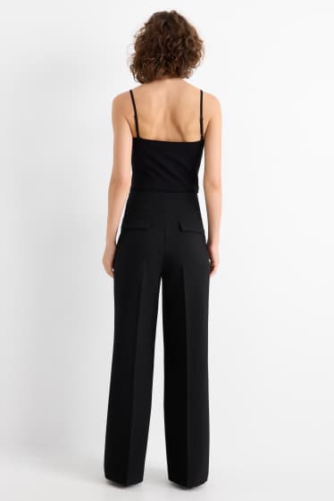 Femei - Pantaloni office - talie înaltă - wide leg - negru