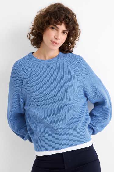 Dámské - Svetr - žebrovaný - světle modrá