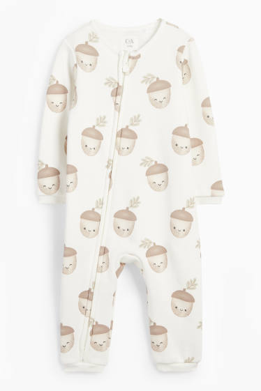Unisex - Ghindă - pijama salopetă bebeluși - alb-crem