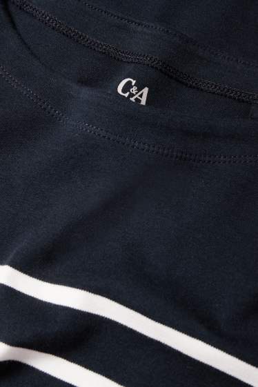 Femei - Tricou cu mânecă lungă - regular fit - cu dungi - albastru închis / alb-crem