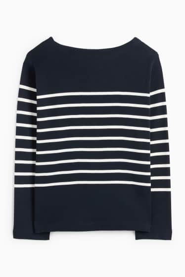 Femei - Tricou cu mânecă lungă - regular fit - cu dungi - albastru închis / alb-crem