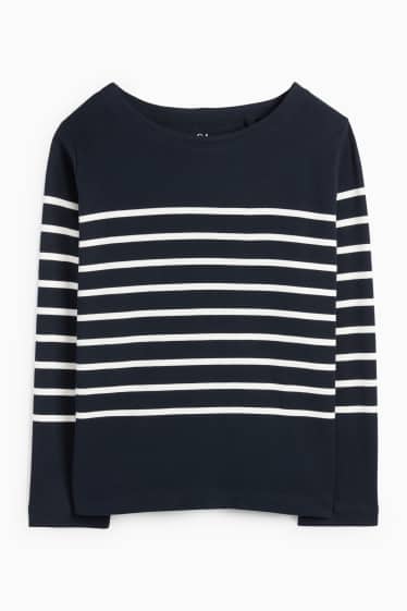 Femei - Tricou cu mânecă lungă - regular fit - cu dungi - albastru închis / alb-crem
