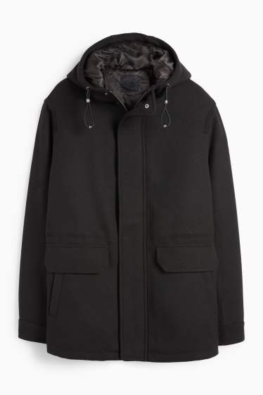 Bărbați - Parka cu glugă - căptușită - negru