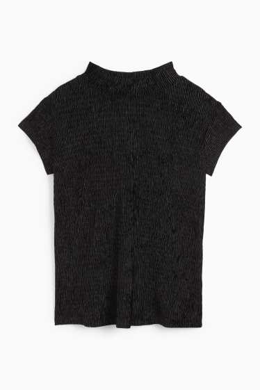 Dámské - Sametové tričko - regular fit - strukturované - černá