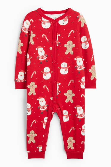 Bebeluși - băieți - Turtă dulce - pijama salopetă bebeluși, cu motive de Crăciun - căptușită cu pluș - roșu