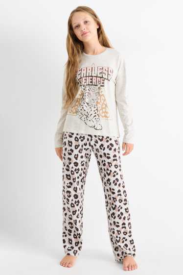 Copii - Fete - Multipack 2 buc. - pijama - 4 piese - imprimeu de leopard - gri deschis melanj