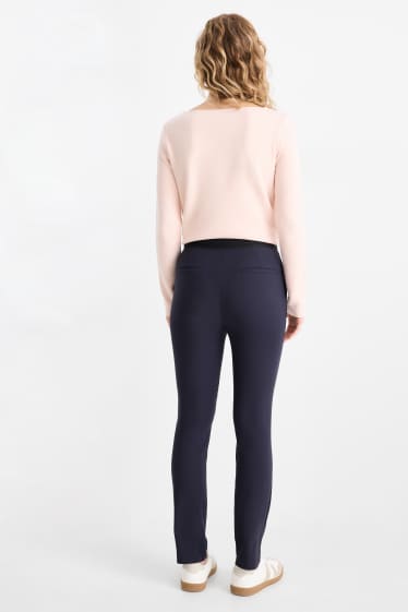 Femei - Pantaloni de stofă - talie medie - tapered fit - albastru închis