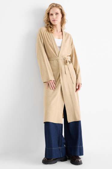 Femei - Cardigan tricotat lung - bej