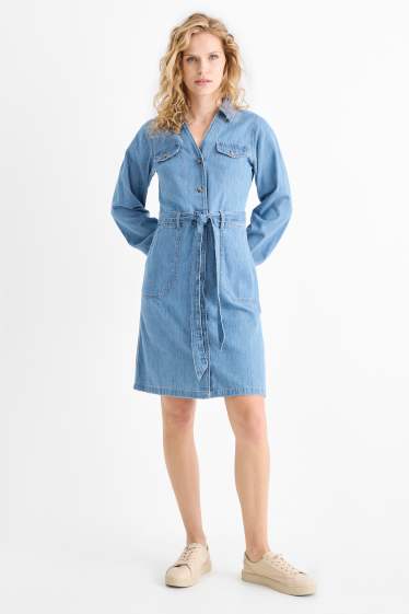 Femei - Rochie tip bluză din denim - denim-albastru