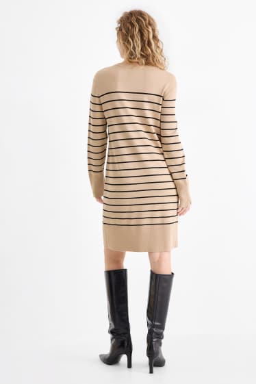 Femei - Rochie din tricot - cu dungi - bej