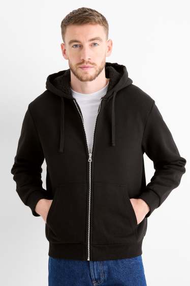Uomo - Felpa con zip e cappuccio - foderato - nero
