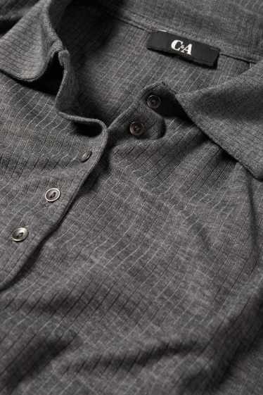 Women - Long sleeve polo shirt - regular fit - ribbed - gray