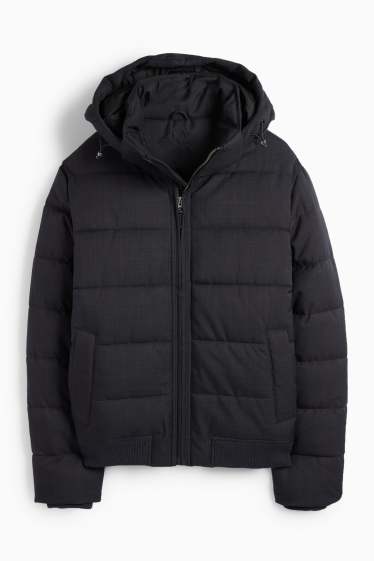 Men - Quilted jacket with hood - water-repellent - dark blue