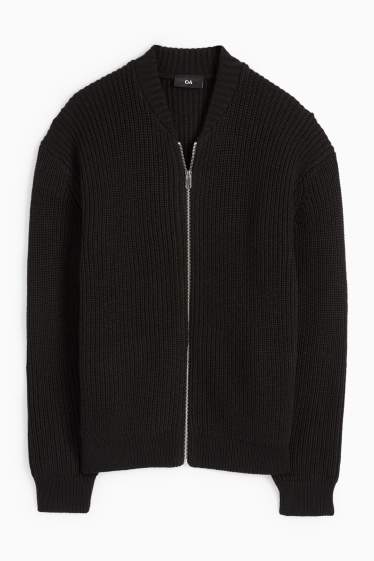 Bărbați - Cardigan tricotat - reiat - negru
