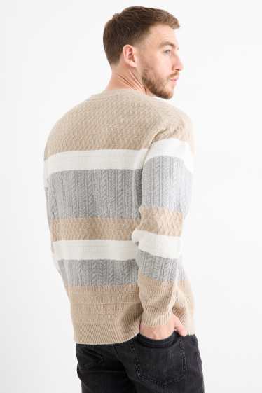 Heren - Trui - gestreept - met structuur - grijs / beige