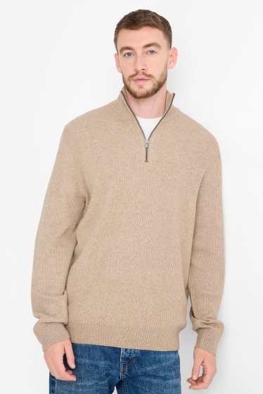 Herren - Pullover - gerippt - beige