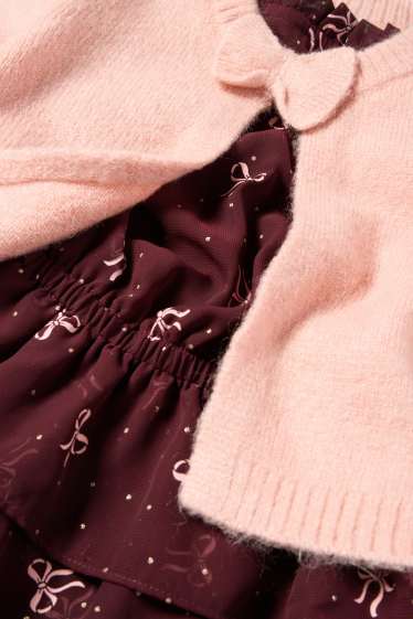 Copii - Fete - Fundă - set - rochie, cardigan tricotat și dresuri - bordo