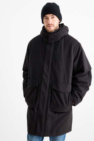 Bărbați - Parka cu glugă - căptușită - negru
