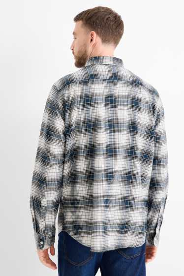Bărbați - Cămașă din flanel - regular fit - guler Kent - în carouri - albastru