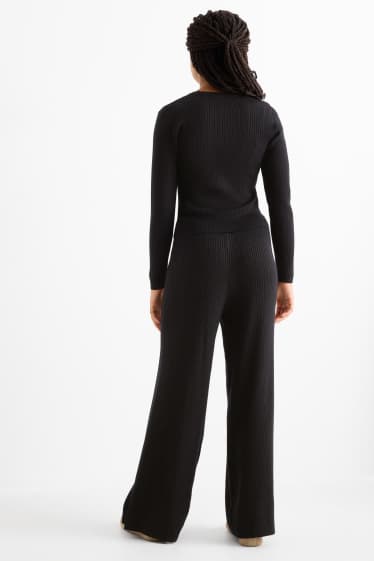Copii - Fete - Set - tricou cu mânecă lungă și pantaloni din jerseu - reiați - 2 piese - negru