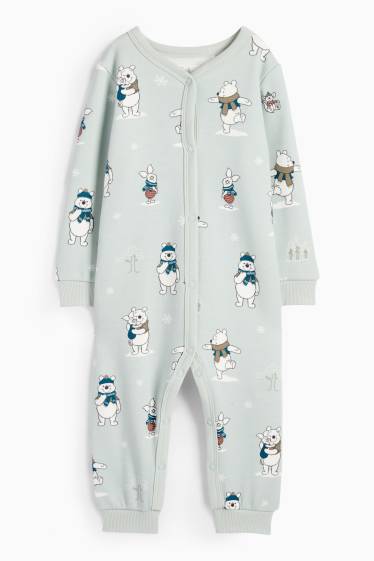Bebeluși - băieți - Winnie de Pluș - pijama salopetă bebeluși - căptușită cu pluș - verde mentă