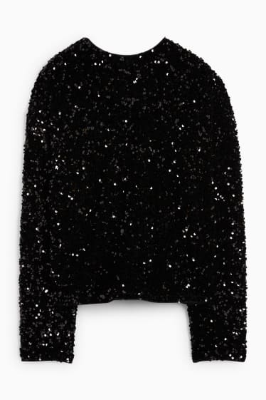 Femei - Tricou cu mânecă lungă cu paiete - regular fit - negru