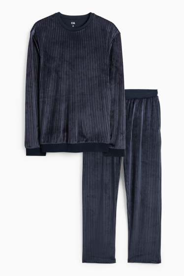 Men - Winter pyjamas - ribbed - dark blue