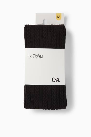 Dámské - Punčochové kalhoty - s copánkovým vzorem - černá