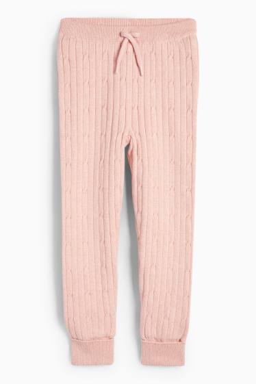 Copii - Fete - Pantaloni de trening din tricot termoizolanți - cu torsade - roz