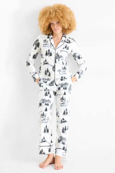 Women - Fleece pyjamas - patterned - white