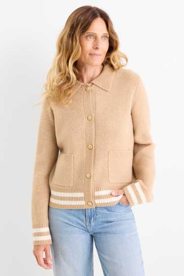 Femei - Cardigan tricotat - structurat - bej