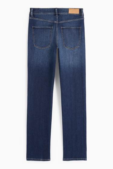 Femei - Straight jeans cu ștrasuri - talie medie - denim-albastru închis