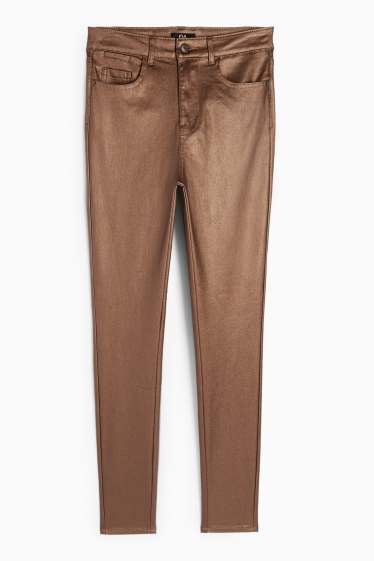 Femei - Pantaloni de stofă - talie înaltă - skinny fit - maro