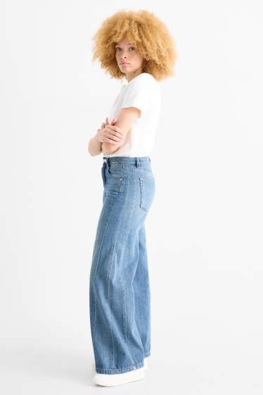 Femei - Wide leg jeans - talie medie - denim-albastru deschis