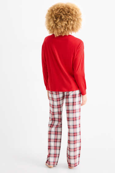 Femei - Pijama cu motive de Crăciun, cu pantaloni din flanel - roșu