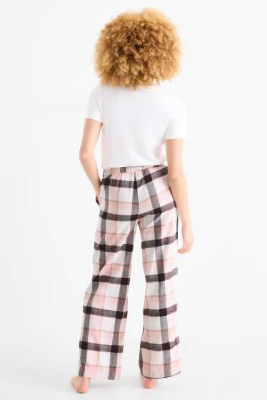 Femei - Pantaloni de pijama din flanel - în carouri - roz