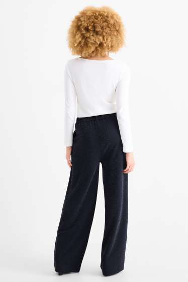 Femei - Pantaloni din jerseu - talie înaltă - wide leg - albastru închis