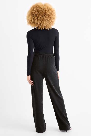 Femei - Pantaloni din jerseu - talie înaltă - wide leg - negru