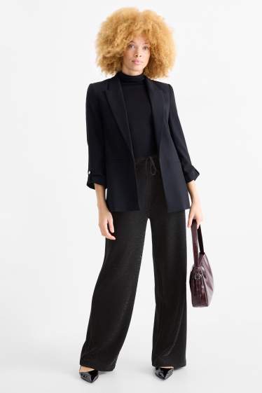 Femei - Pantaloni din jerseu - talie înaltă - wide leg - negru