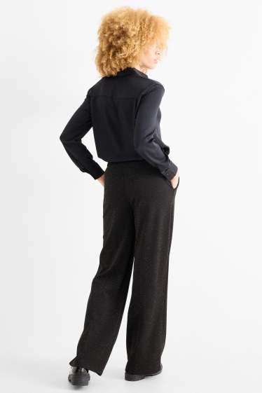 Femei - Pantaloni office - talie înaltă - wide leg - negru