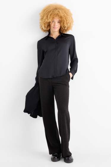 Femei - Pantaloni office - talie înaltă - wide leg - negru