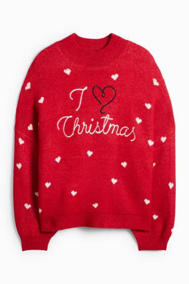 Femei - Pulover cu motive de Crăciun - I Love Christmas - roșu