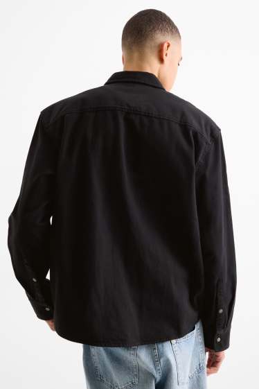 Bărbați - Cămașă din denim - relaxed fit - guler Kent - negru