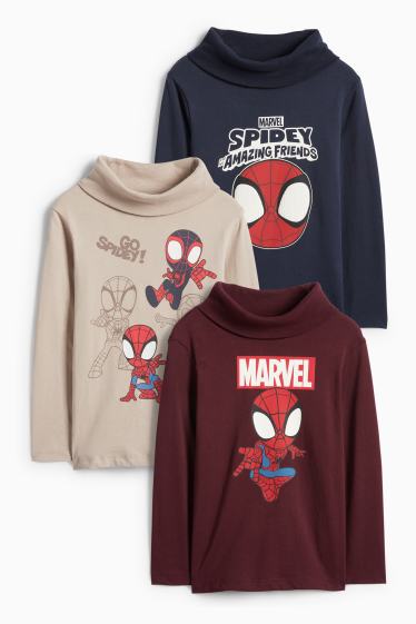 Copii - Băieți - Multipack 3 buc. - Păienjenelul Marvel - bluză cu guler rulat - bordo